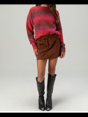 Lace-Up Suede Mini Skirt in Brown Nwot